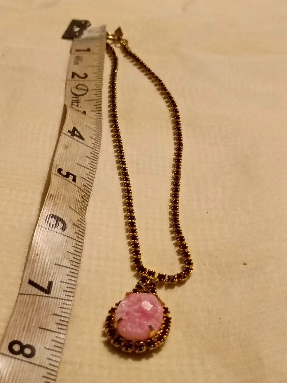 Gold-Tone Necklace with Pink Cameo Pendant